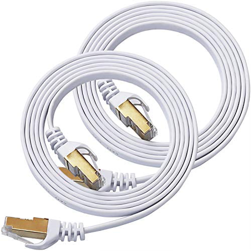 Modem White Shielded RJ45 Connectors for Router Printer CAT-7 Ethernet Cable 100 Feet Xbox High Speed Flat Internet Network Computer Patch Cord Faster Than Cat6 Cat5e Lan Wire 